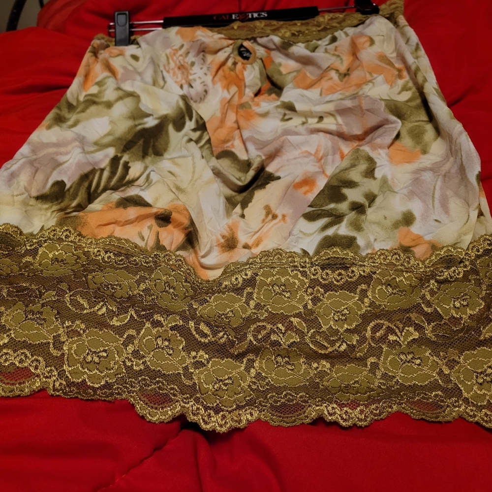 Vtg Y2K Vanity olive grn floral lace strapless keyhole crinkle tube top 1X NWOT - Picture 7 of 16
